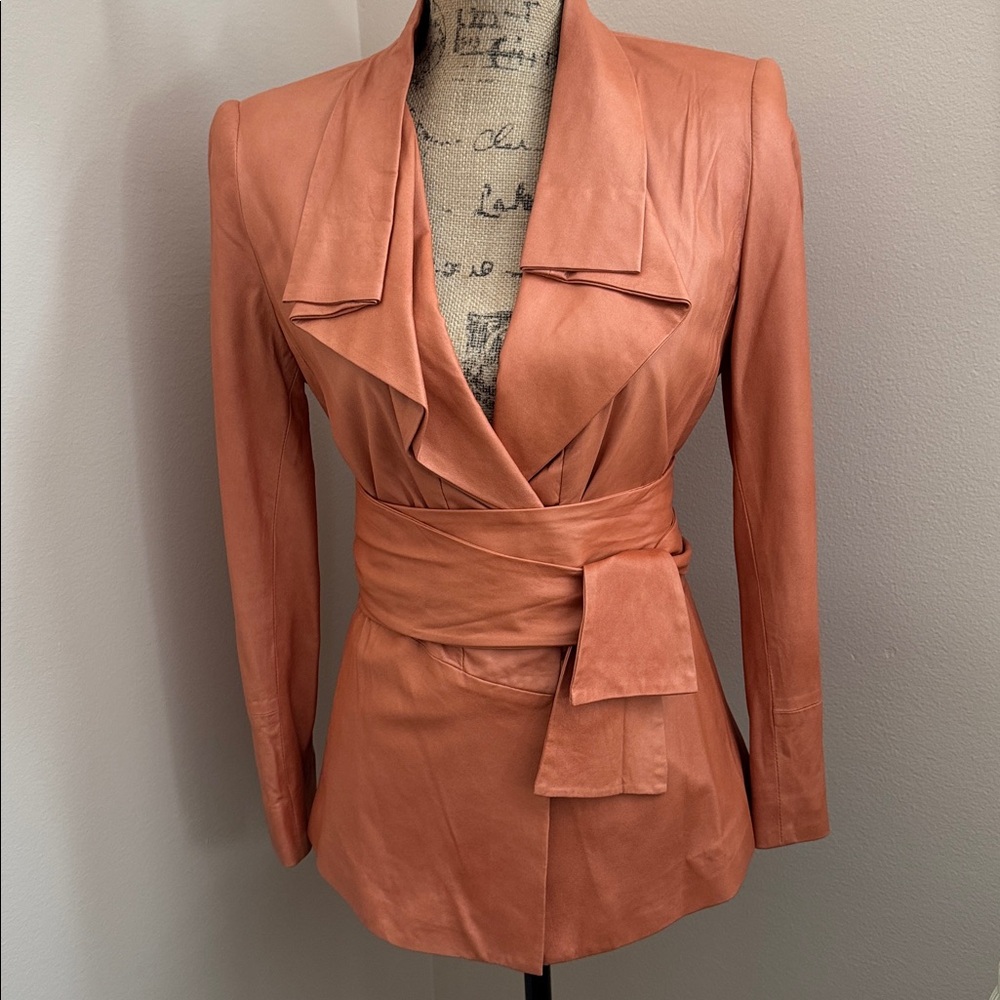 Elie Tahari Terracotta Belted Blazer - Picture 3 of 10